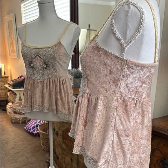 Free People Embellished Peplum Camisole in Cream and Pink - Picture 6 of 12